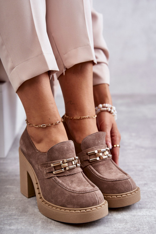 Stivali Jaime in camoscio beige con tacco grosso