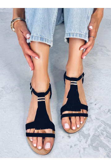 Sandali con frange CORBIN NERO