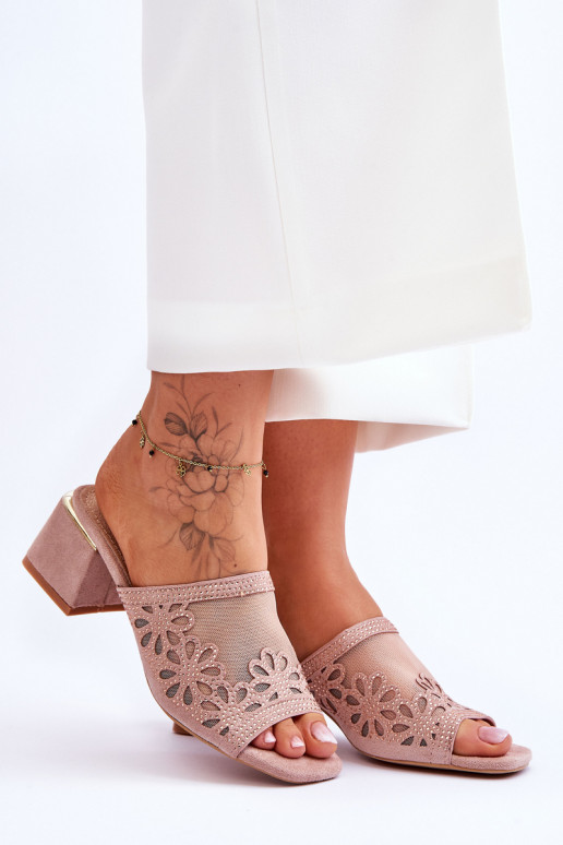 Sandali con tacco in rete beige S.Barski