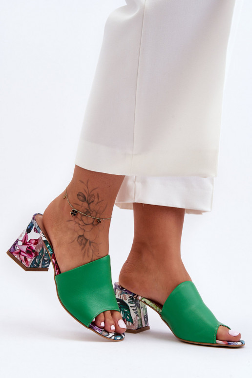 Pantofole in pelle verde Scarpe con tacco
