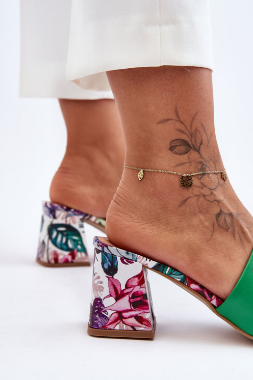 Pantofole in pelle verde Scarpe con tacco