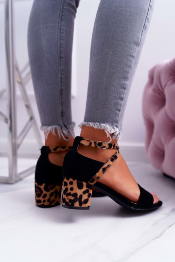 Sandali con tacco alto da donna Lu Boo con stampa leopardata in colore nero Fall In Love 2