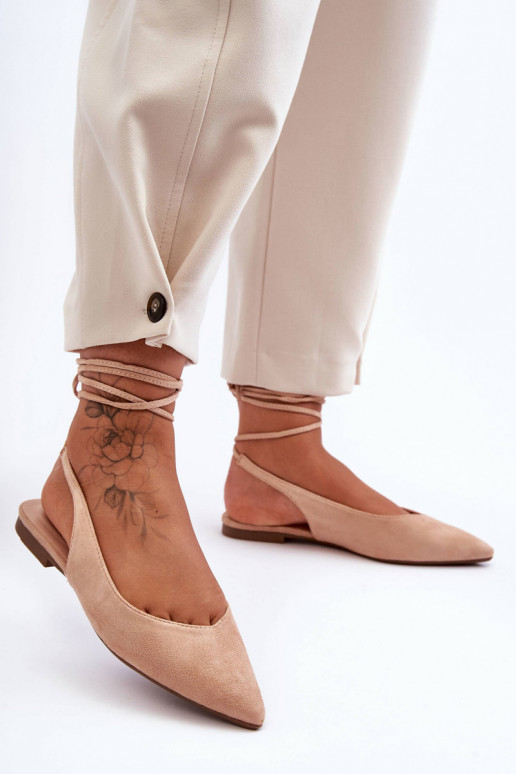 Ballerine stringate in pelle scamosciata Lilly Ann di colore beige