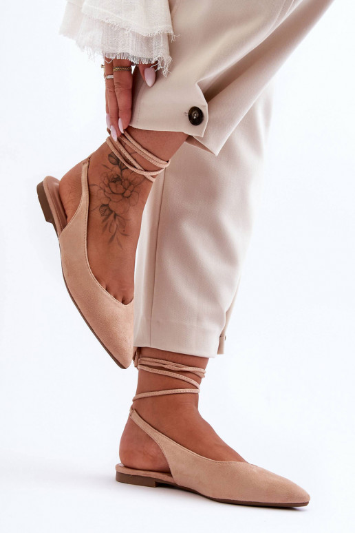 Ballerine stringate in pelle scamosciata Lilly Ann di colore beige