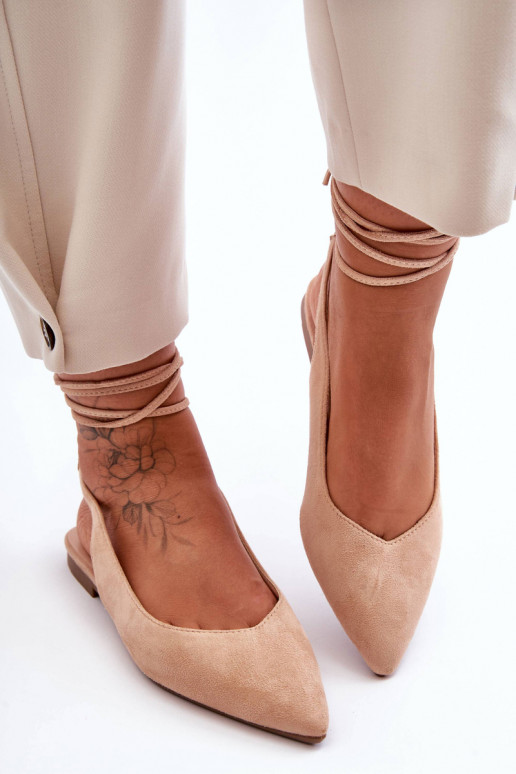 Ballerine stringate in pelle scamosciata Lilly Ann di colore beige
