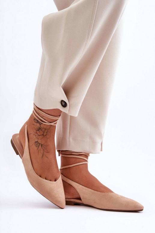 Ballerine stringate in pelle scamosciata Lilly Ann di colore beige