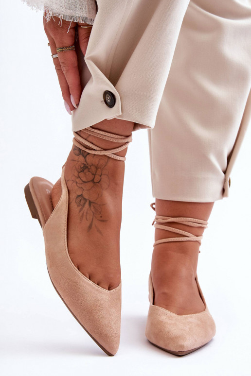 Ballerine stringate in pelle scamosciata Lilly Ann di colore beige