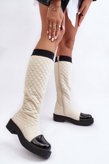 stivali lunghi trapuntati beige Amalfri con tacco largo