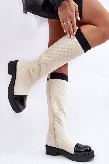 stivali lunghi trapuntati beige Amalfri con tacco largo 2