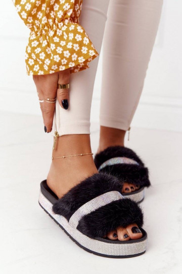 Pantofole con plateau e pelliccia in colore nero Impress