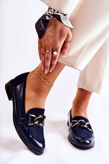 Mocassini modello classico con catene Laura Messi blu scuro
