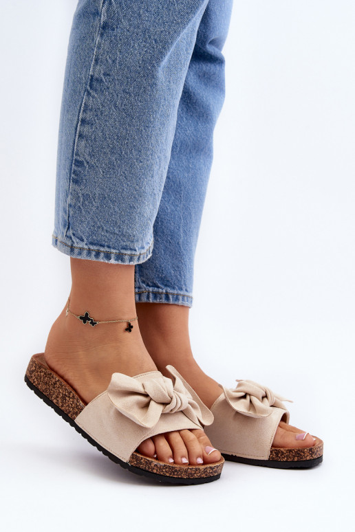 Ciabatte da donna con nastro beige...