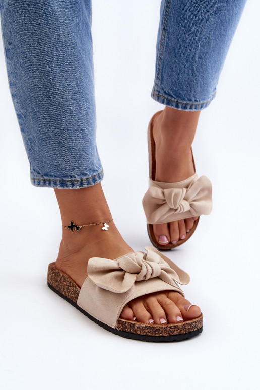 Ciabatte da donna con nastro beige...