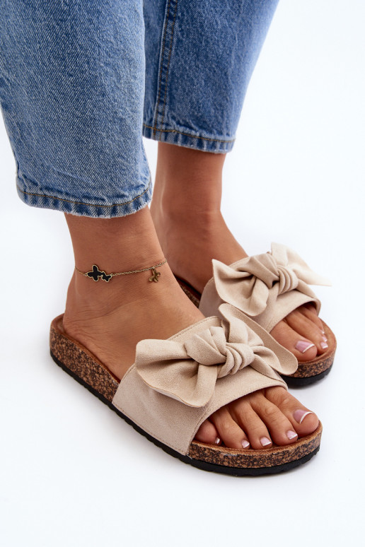 Ciabatte da donna con nastro beige...