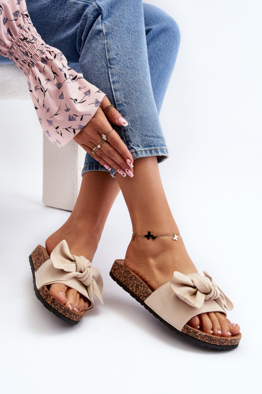 Ciabatte da donna con nastro beige...