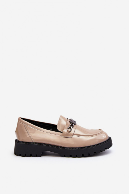 Mocassini effetto lacca con tacco largo beige Ezoma