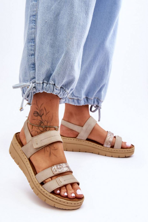 Sandali con chiusure adesive beige Fresh Look
