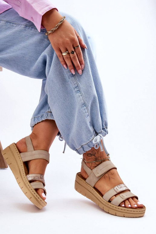 Sandali con chiusure adesive beige Fresh Look