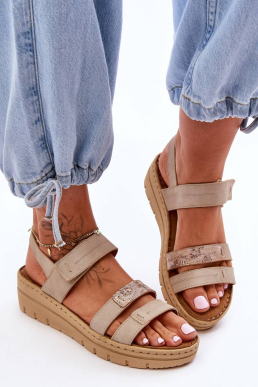 Sandali con chiusure adesive beige Fresh Look