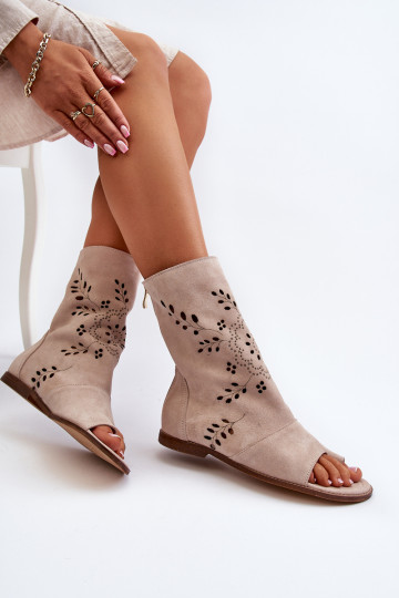 Zazoo Sandali in camoscio con tacco di colore beige 2