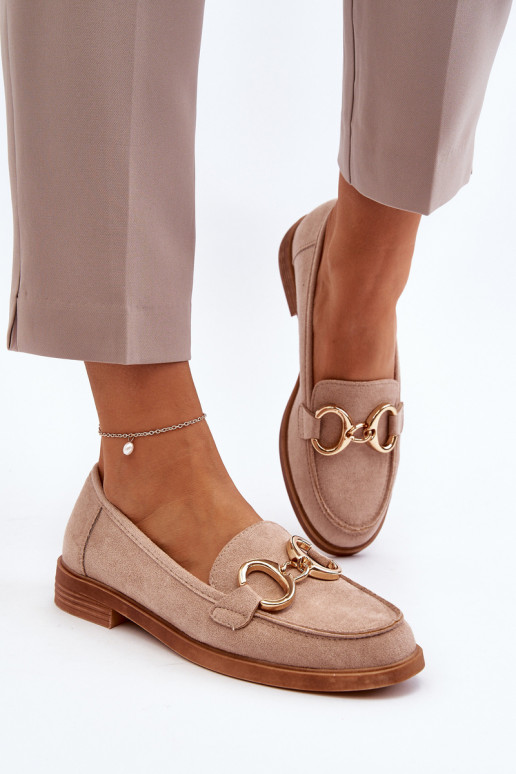 Eleganti mocassini in pelle scamosciata con ornamenti beige Echonesa