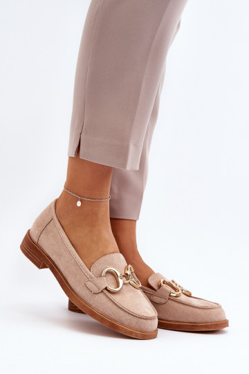 Eleganti mocassini in pelle scamosciata con ornamenti beige Echonesa 2