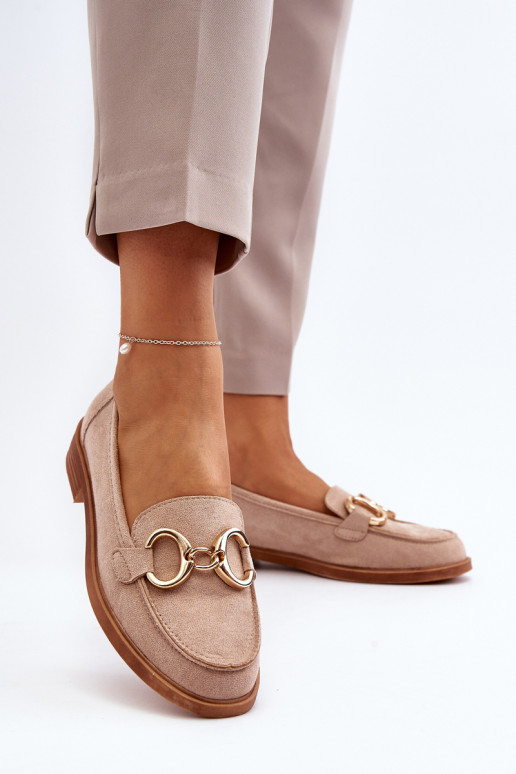 Eleganti mocassini in pelle scamosciata con ornamenti beige Echonesa