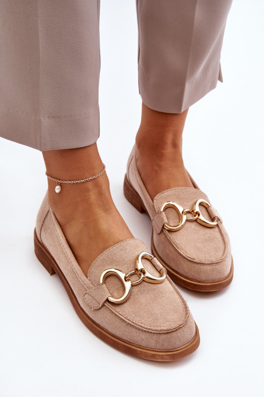 Eleganti mocassini in pelle scamosciata con ornamenti beige Echonesa