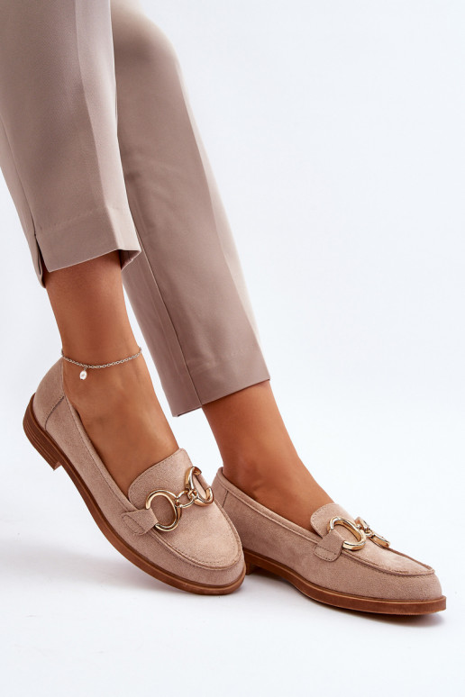 Eleganti mocassini in pelle scamosciata con ornamenti beige Echonesa