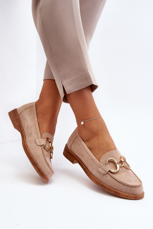 Eleganti mocassini in pelle scamosciata con ornamenti beige Echonesa