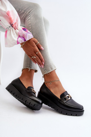 Mocassini da donna con suola dorata con ornamenti in colore nero Kaldina 2