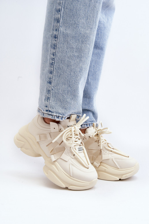Scarpe modello sneakers con suola massiccia alla moda beige Windamella