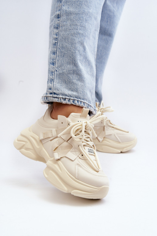 Scarpe modello sneakers con suola massiccia alla moda beige Windamella