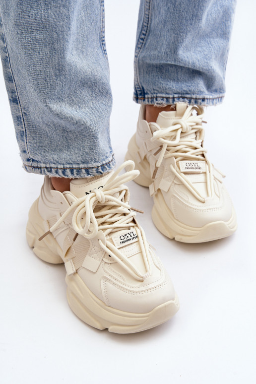 Scarpe modello sneakers con suola massiccia alla moda beige Windamella