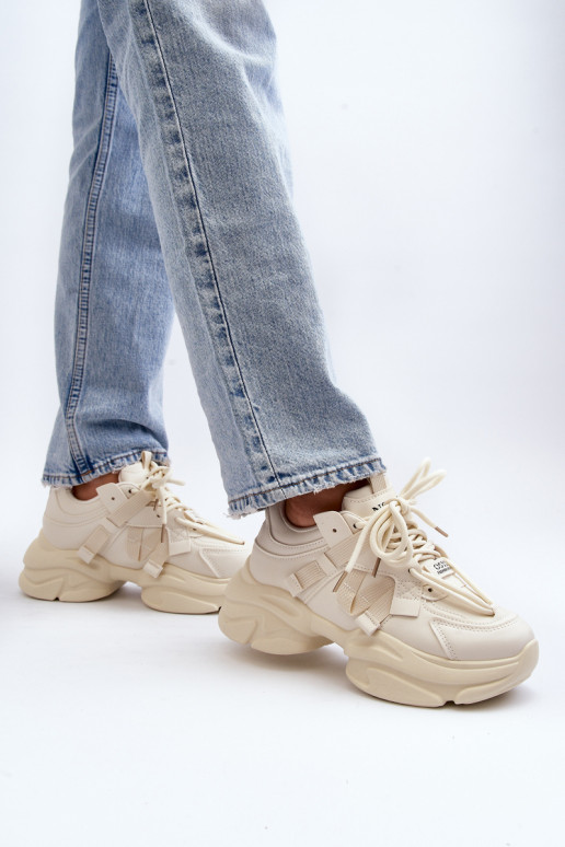 Scarpe modello sneakers con suola massiccia alla moda beige Windamella