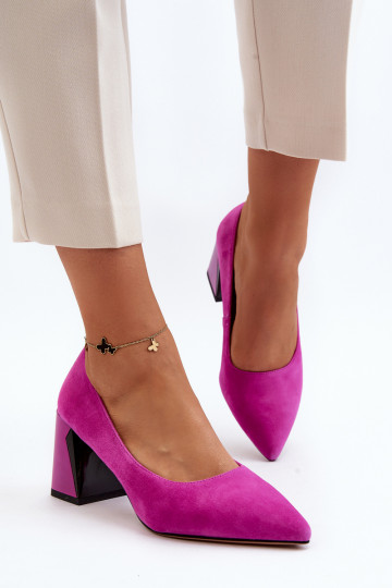 Scarpe in camoscio con tacco colore rosa Allessyndra