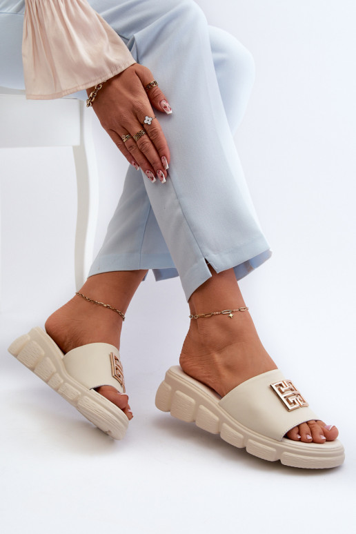 Ciabatte Vinceza in pelle beige con...