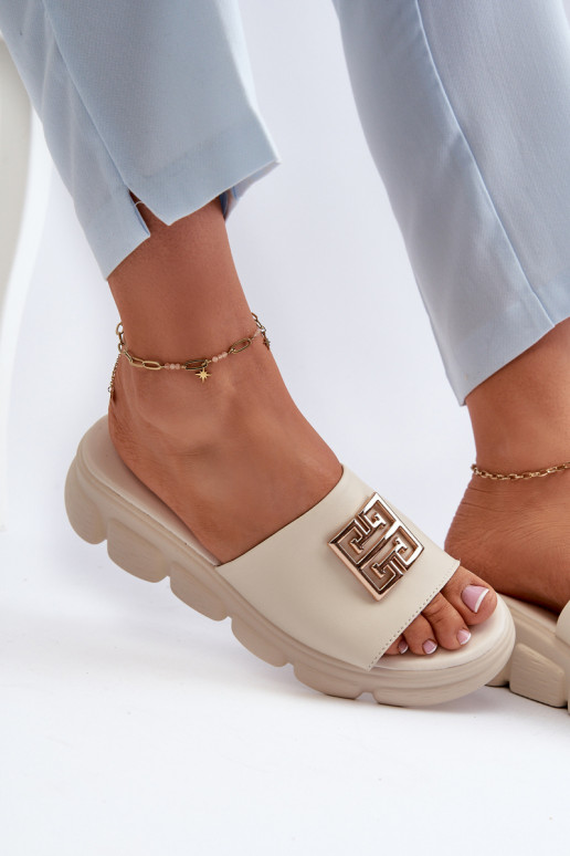 Ciabatte Vinceza in pelle beige con...