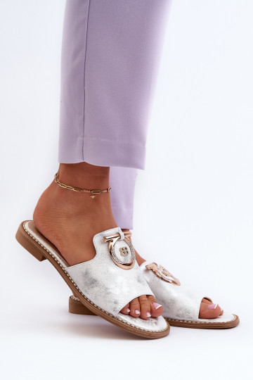 Stile elegante con lucentezza Pantofole da donna con ornamenti in argento S.Barski