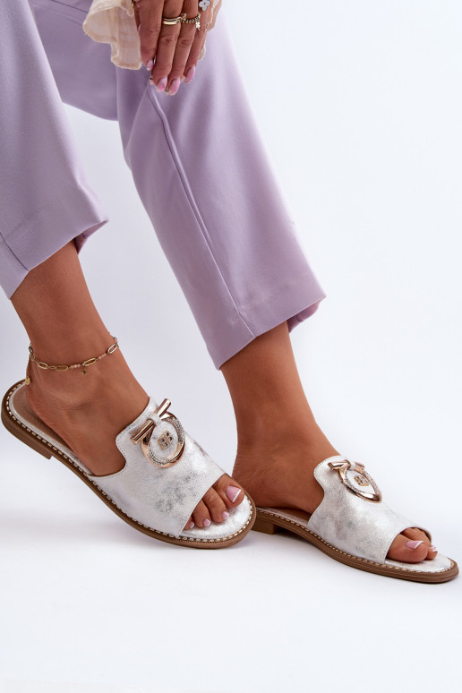 Stile elegante con lucentezza Pantofole da donna con ornamenti in argento S.Barski