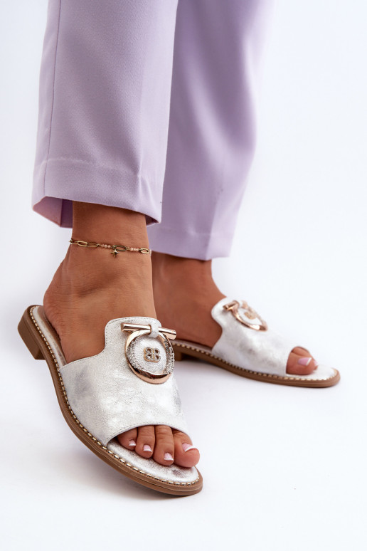 Stile elegante con lucentezza Pantofole da donna con ornamenti in argento S.Barski
