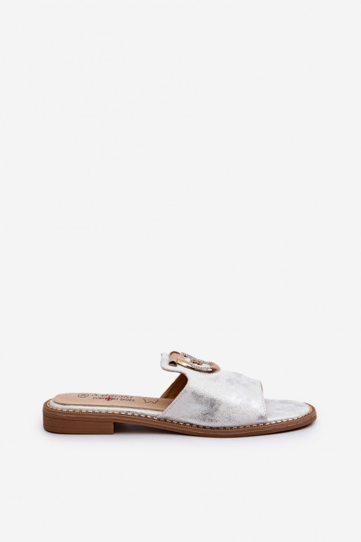Stile elegante con lucentezza Pantofole da donna con ornamenti in argento S.Barski
