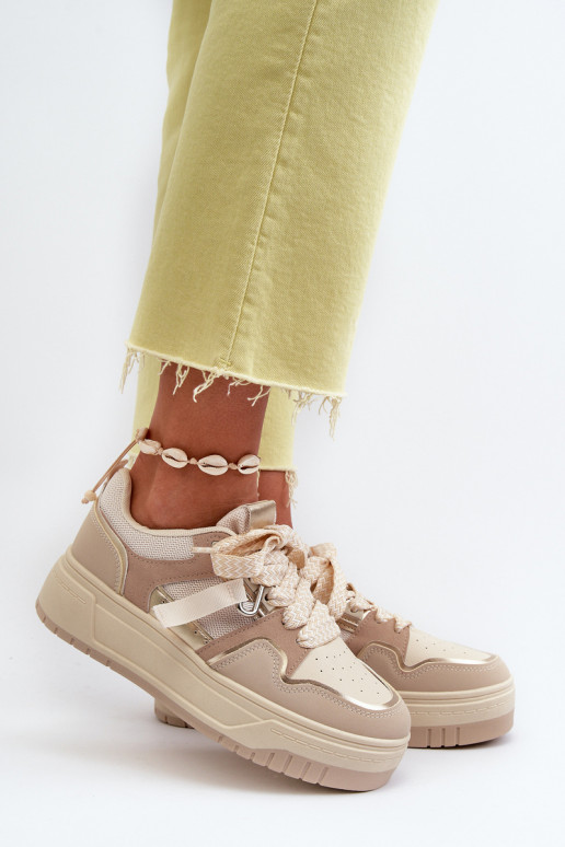 Scarpe modello sneakers con plateau realizzate in eco pelle beige Moun