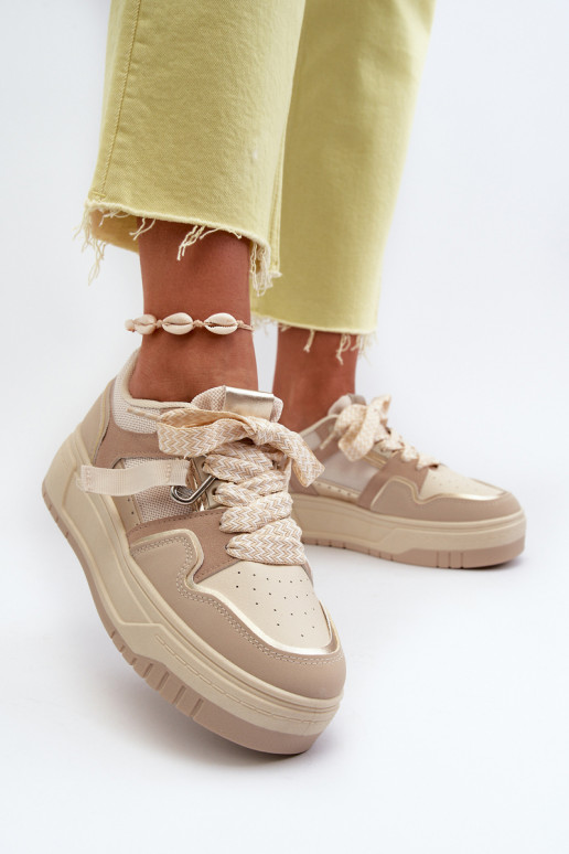 Scarpe modello sneakers con plateau realizzate in eco pelle beige Moun