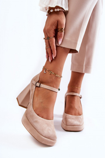 Scarpe in camoscio con tacco largo Tina beige