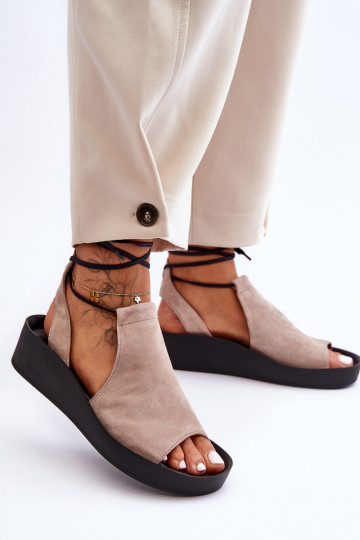 Sandali con plateau in camoscio beige Zazoo