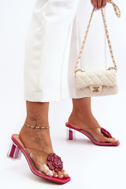 Pantofole trasparenti con tacco con ornamenti in rosa S.Barski