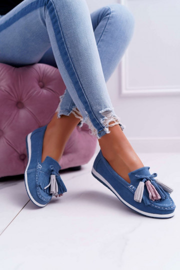 Mocassini in camoscio con nappine in Dorine blu