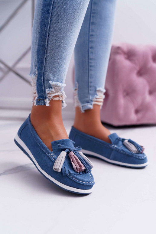 Mocassini in camoscio con nappine in Dorine blu