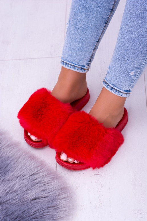 Ciabatte in gomma rossa con pelliccia